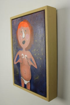 Naïve Figurative Nude Painting Lucy Boom, Encadré Mixed Media sur Toile