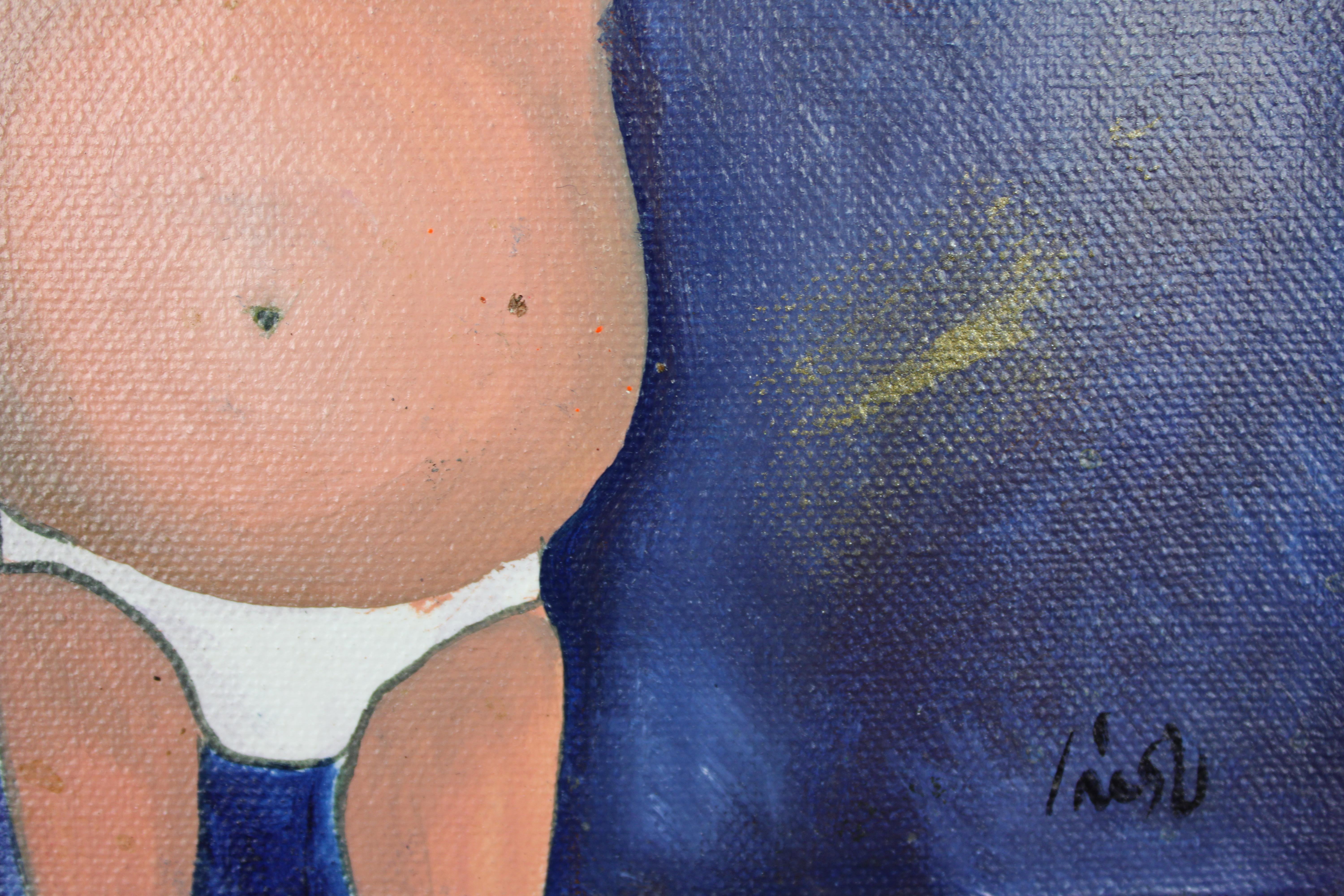 Pintura Naïve Desnudo Figurativo Lucy Boom, Enmarcado Técnica Mixta sobre Lienzo en venta 3