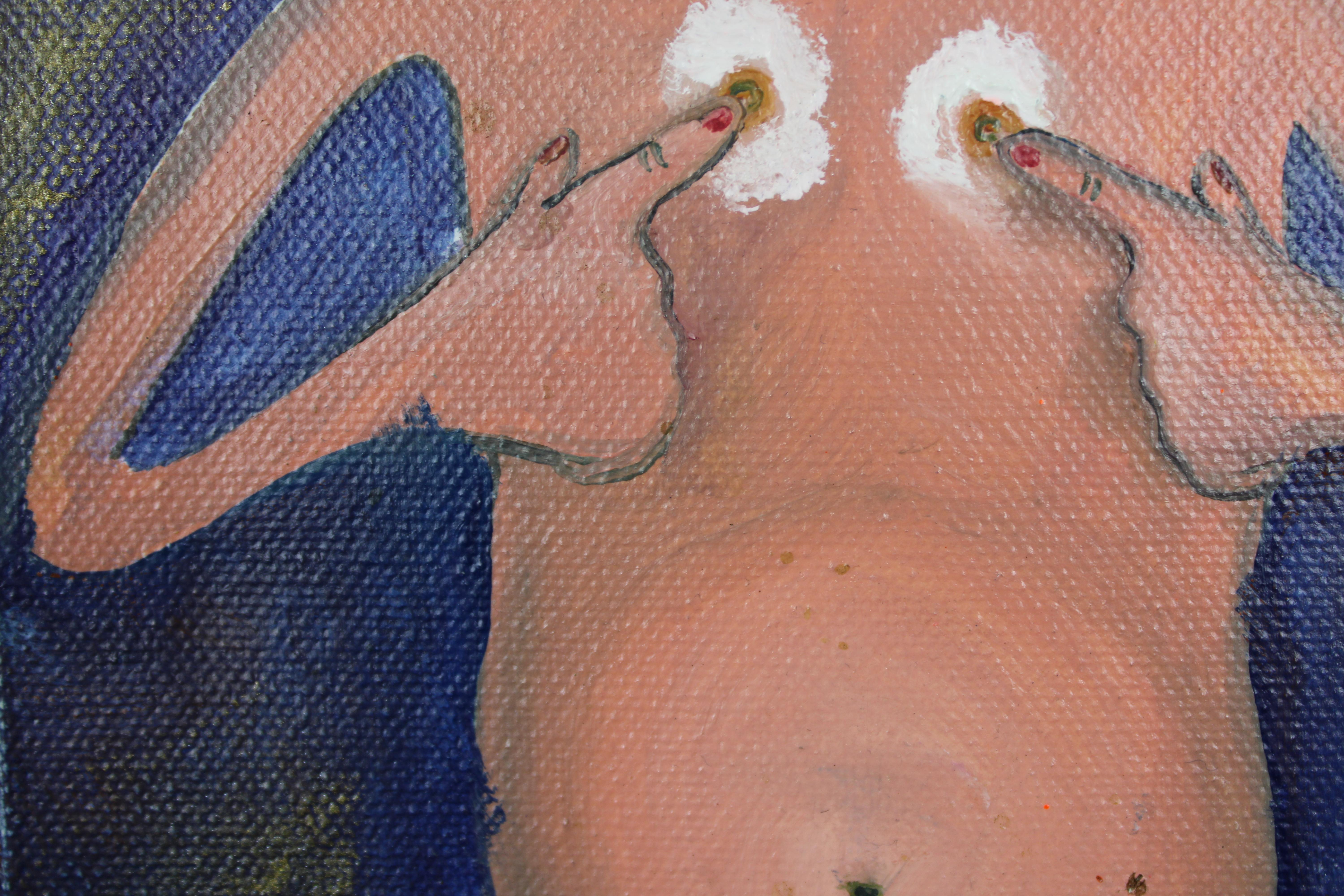 Pintura Naïve Desnudo Figurativo Lucy Boom, Enmarcado Técnica Mixta sobre Lienzo en venta 4