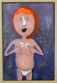Naive figurative Aktmalerei Lucy Boom, gerahmt Mixed Media auf Leinwand