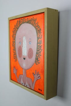 "Surprise" - Technique mixte sur toile avec cadre, portrait contemporain, 2018.