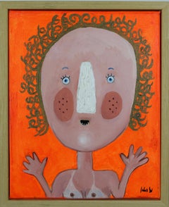 "Surprise" - Technique mixte sur toile avec cadre, portrait contemporain, 2018.