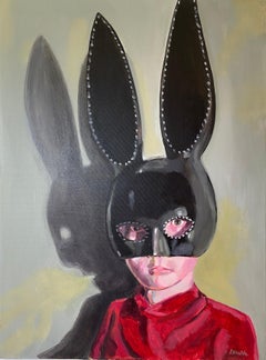 Ritratto di bambino mascherato Pittura acrilica su tela Opere d'arte di commento sociale