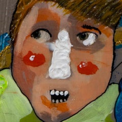 Mirrich – 2019 Mixed Media on Panel, Figurative Pop-Inspired Portrait with Cat