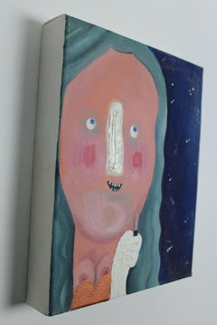 "Navajita", Mixed Media on Thick Canvas, Figurative Nigh Scene with pocketknife