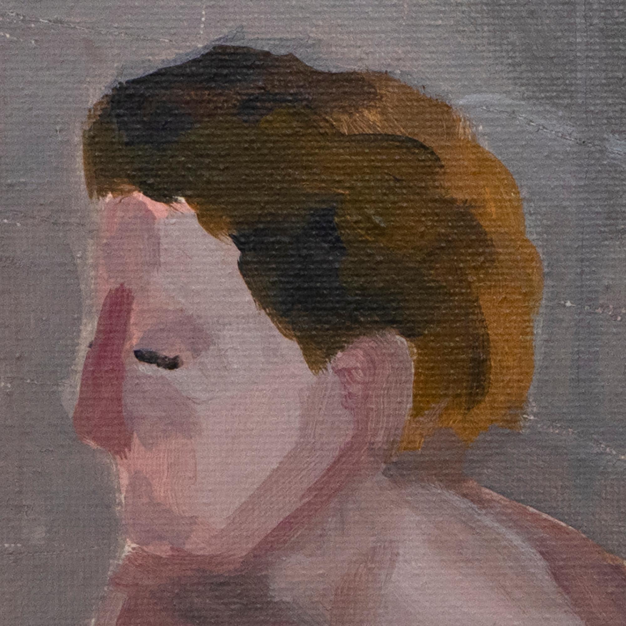 Olio su pannello di schiuma incorniciato, Scena d'interni figurativa contemporanea. In ammollo, 2024 - Painting Contemporaneo di Inés Silvalde
