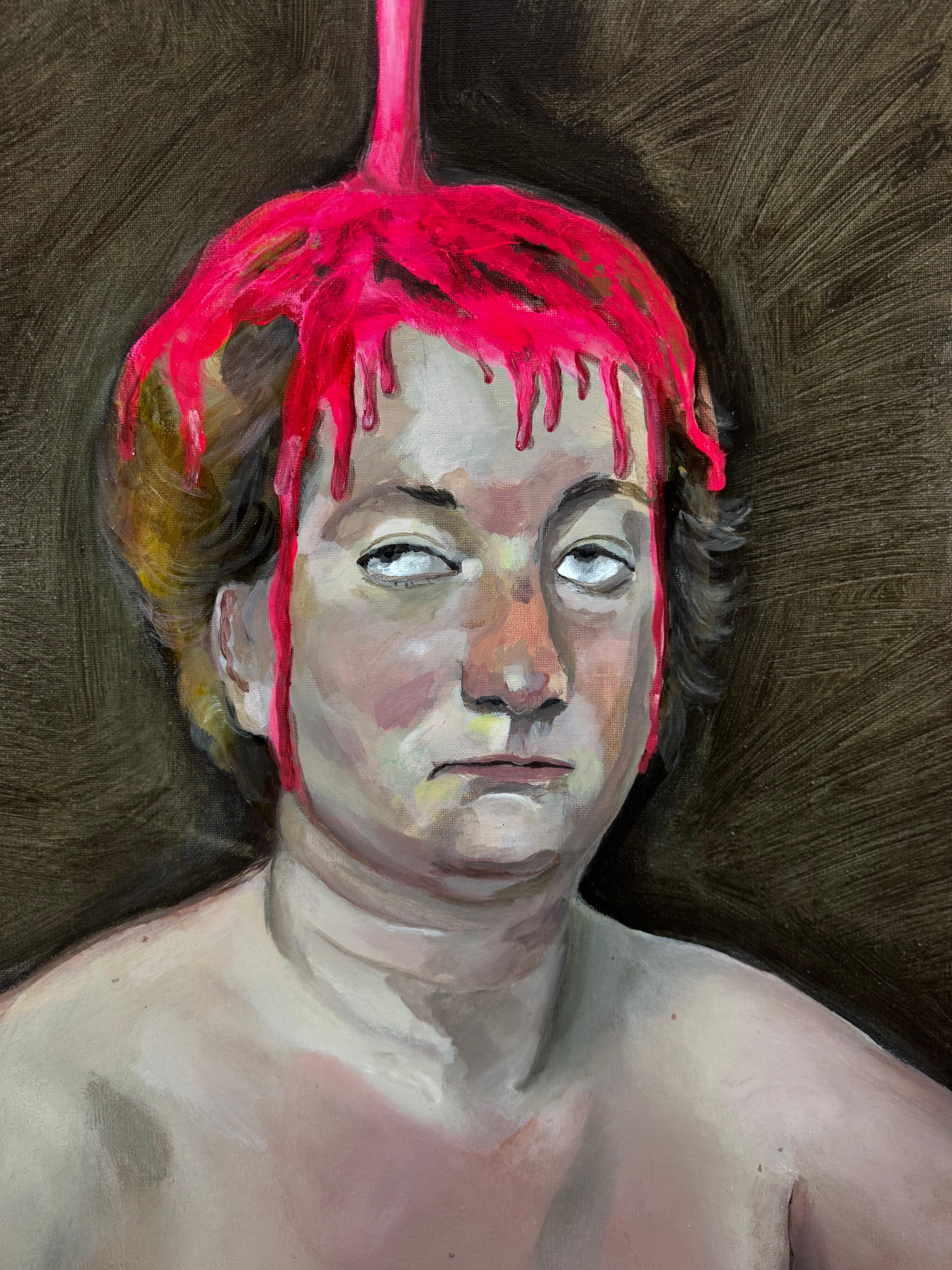 Gladis la Glamurosa - Retrato Queer Contemporáneo con Desbordamiento Fucsia, 2017 - Painting de Inés Silvalde