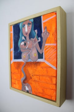 Route 66 - Mixed Media on Canvas with Frame, Contemporary Narrative Artwork