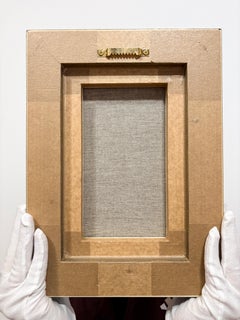 Small Figurative Portrait of a Child with Rabbit, Bold Red Background, Framed