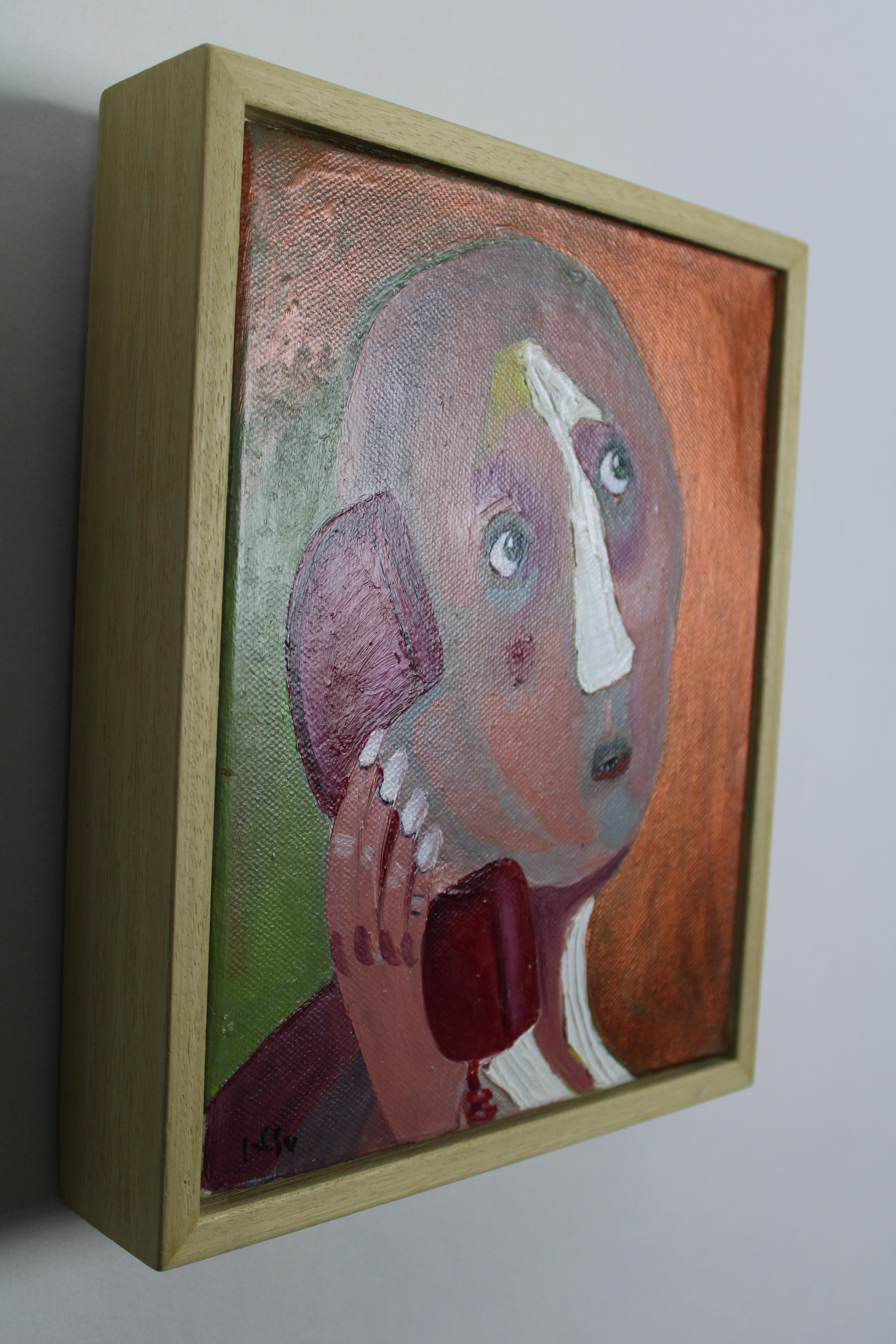 Tell me? Humoristic Scene Mixed Media on Canvas with Frame by Ines Silvalde For Sale 1