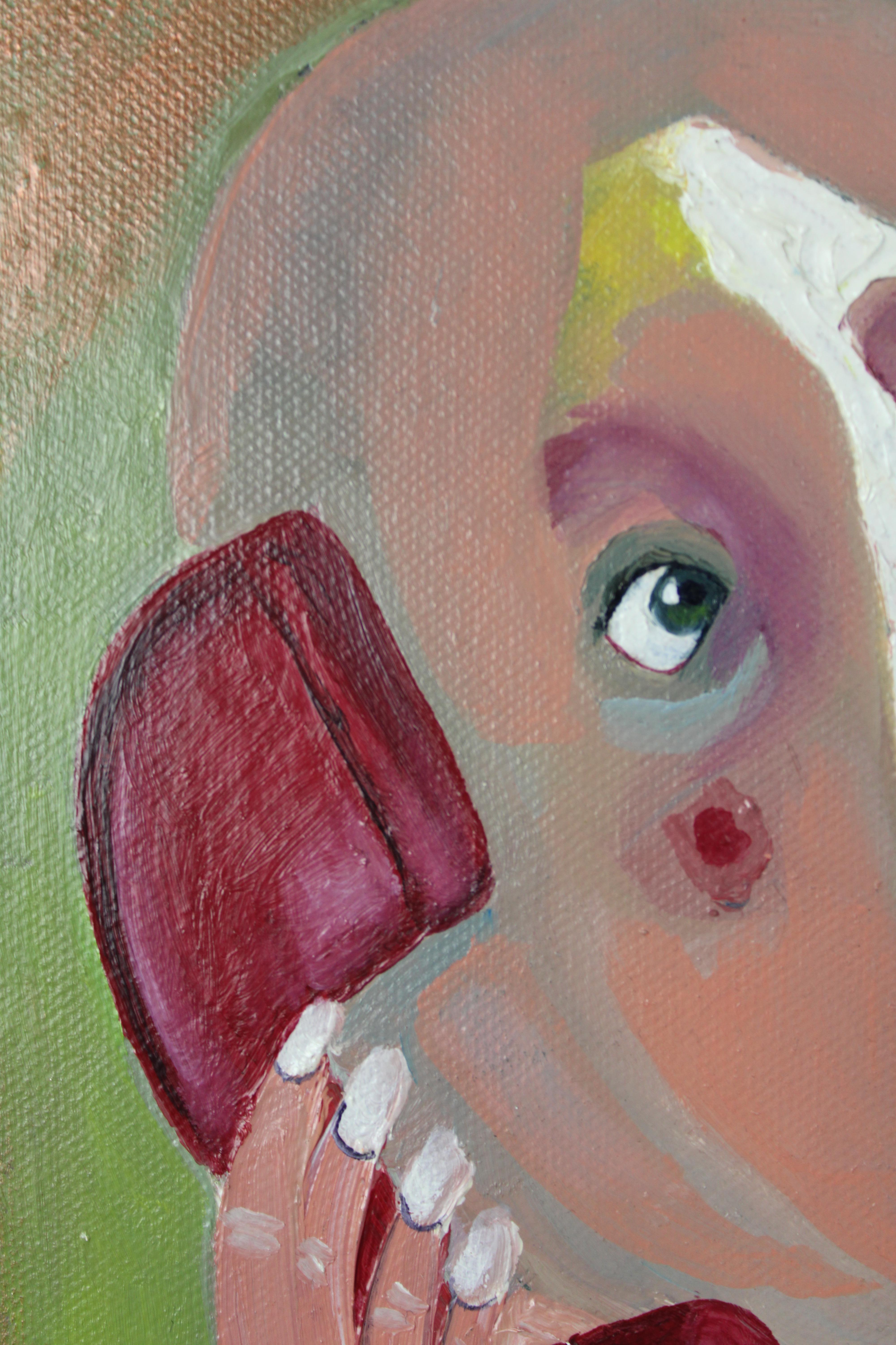 Tell me? Humoristic Scene Mixed Media on Canvas with Frame by Ines Silvalde For Sale 4