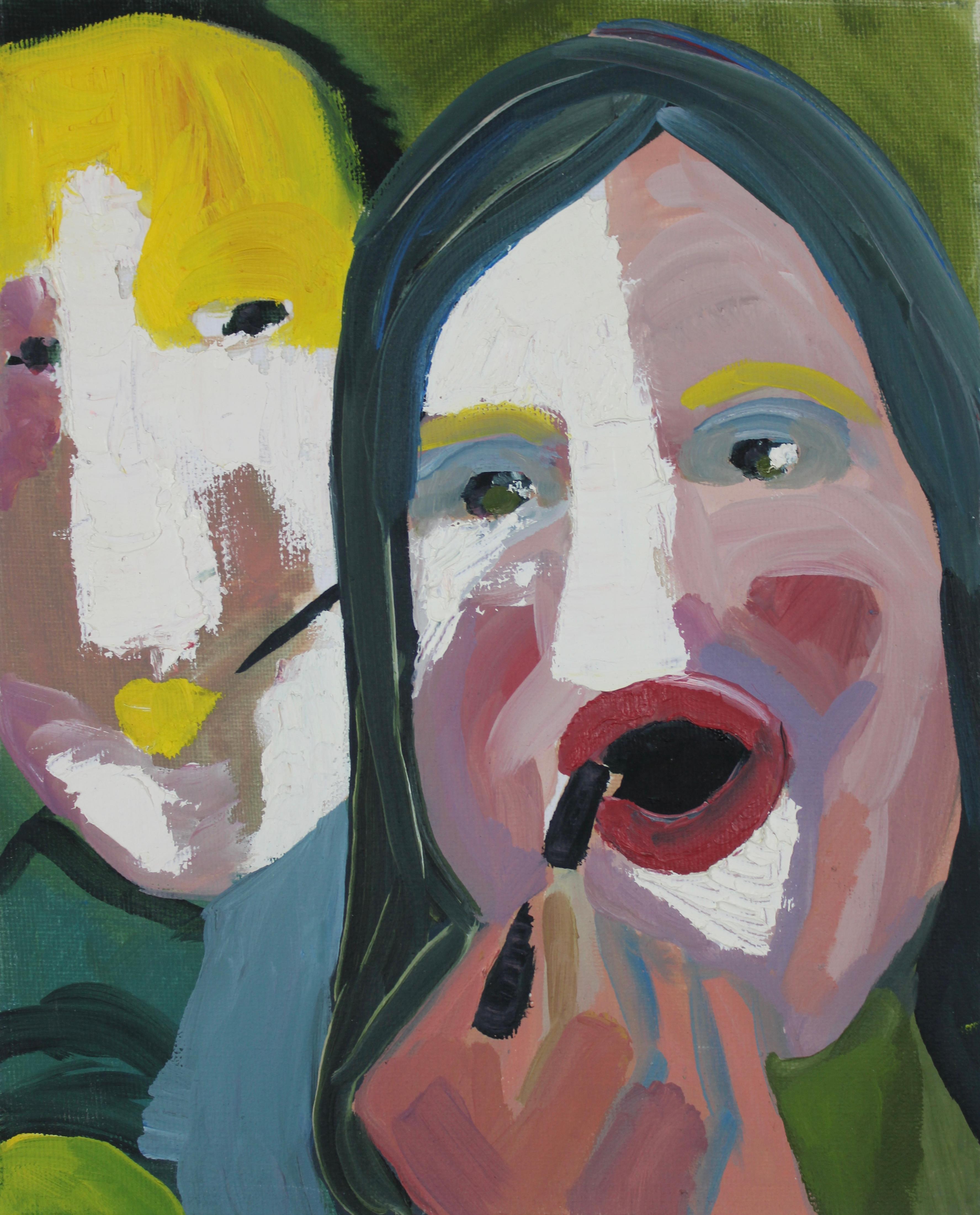 Figurative Painting Inés Silvalde - Huile sur toile, scène figurative contemporaine à la palette audacieuse. "Vous pouvez regarder