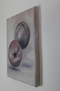 Vos pommes. Huile sur toile, Nature morte contemporaine avec éléments figuratifs