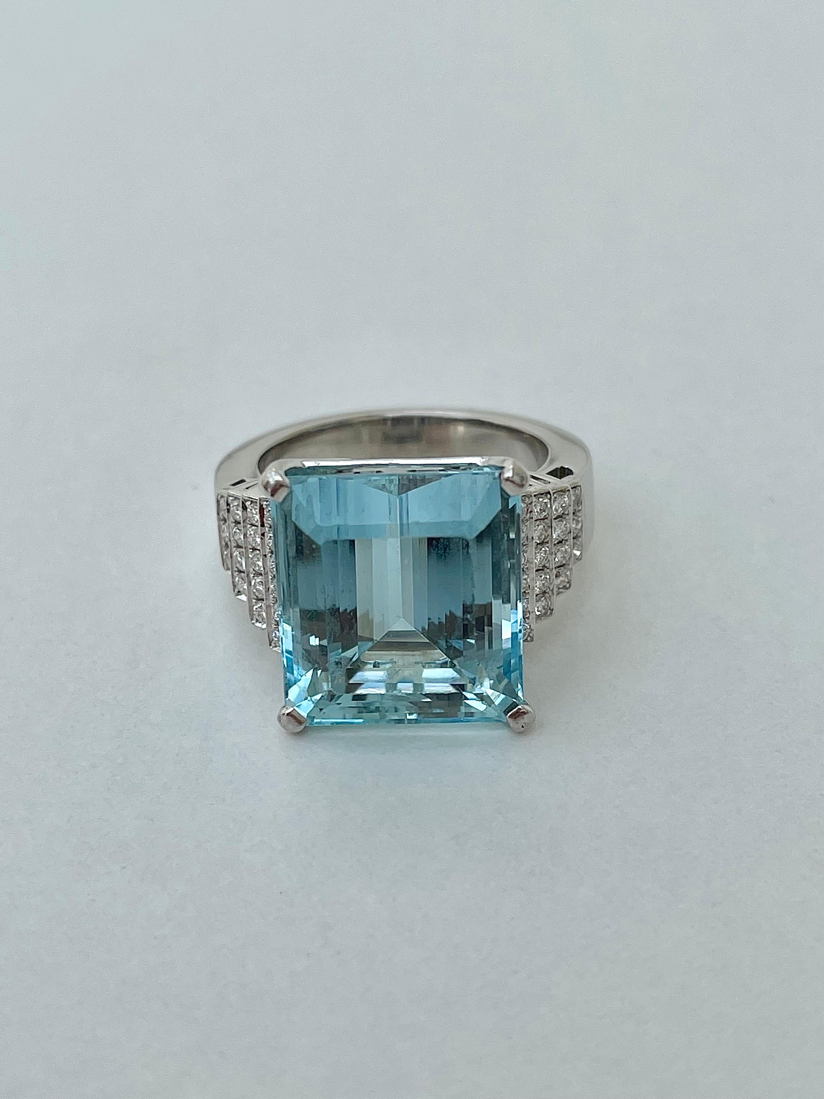 Insane Vintage 18ct White Gold Aquamarine and Diamond Cocktail Ring For ...