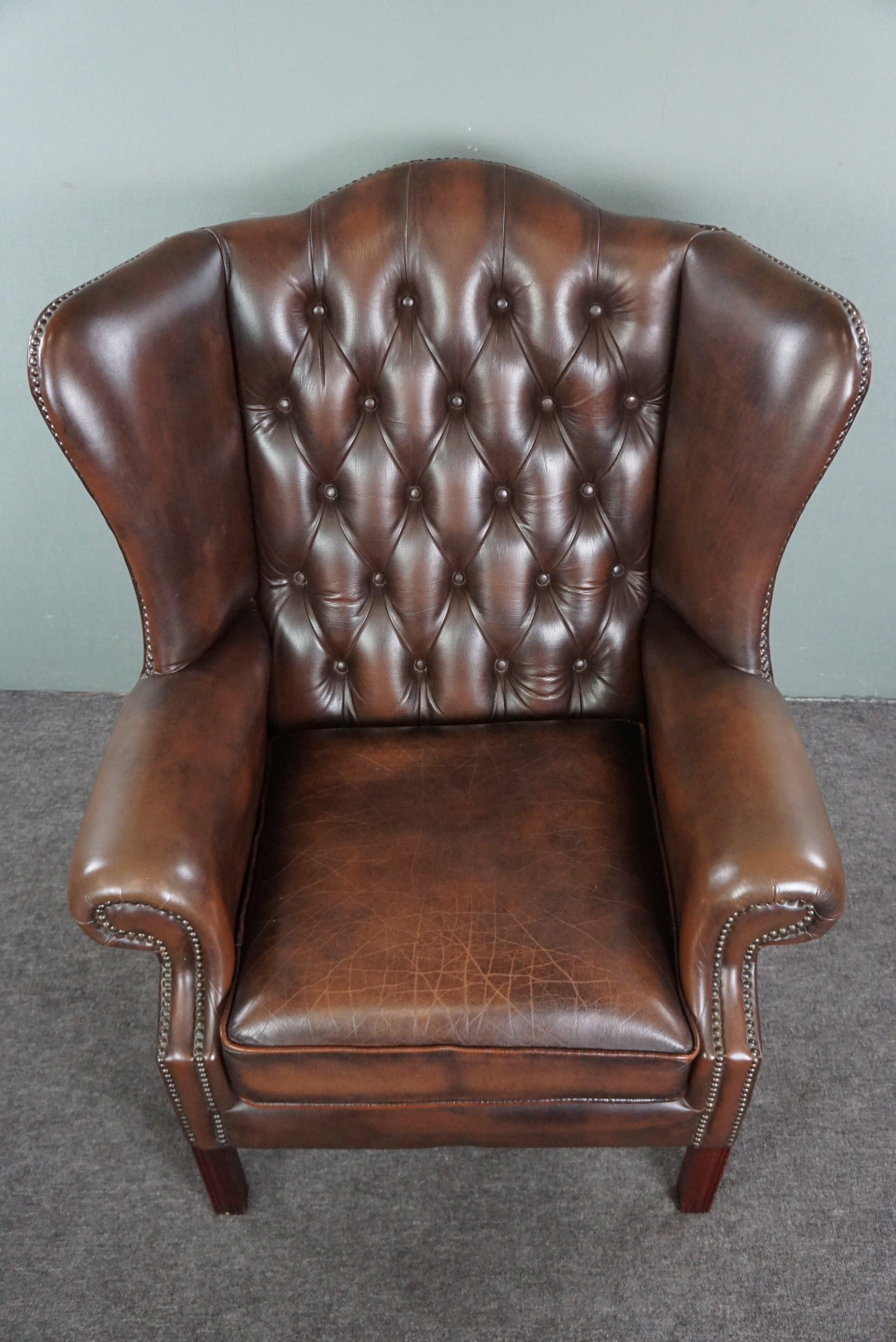 Insanely colored Chesterfield wingback armchair. For Sale 2