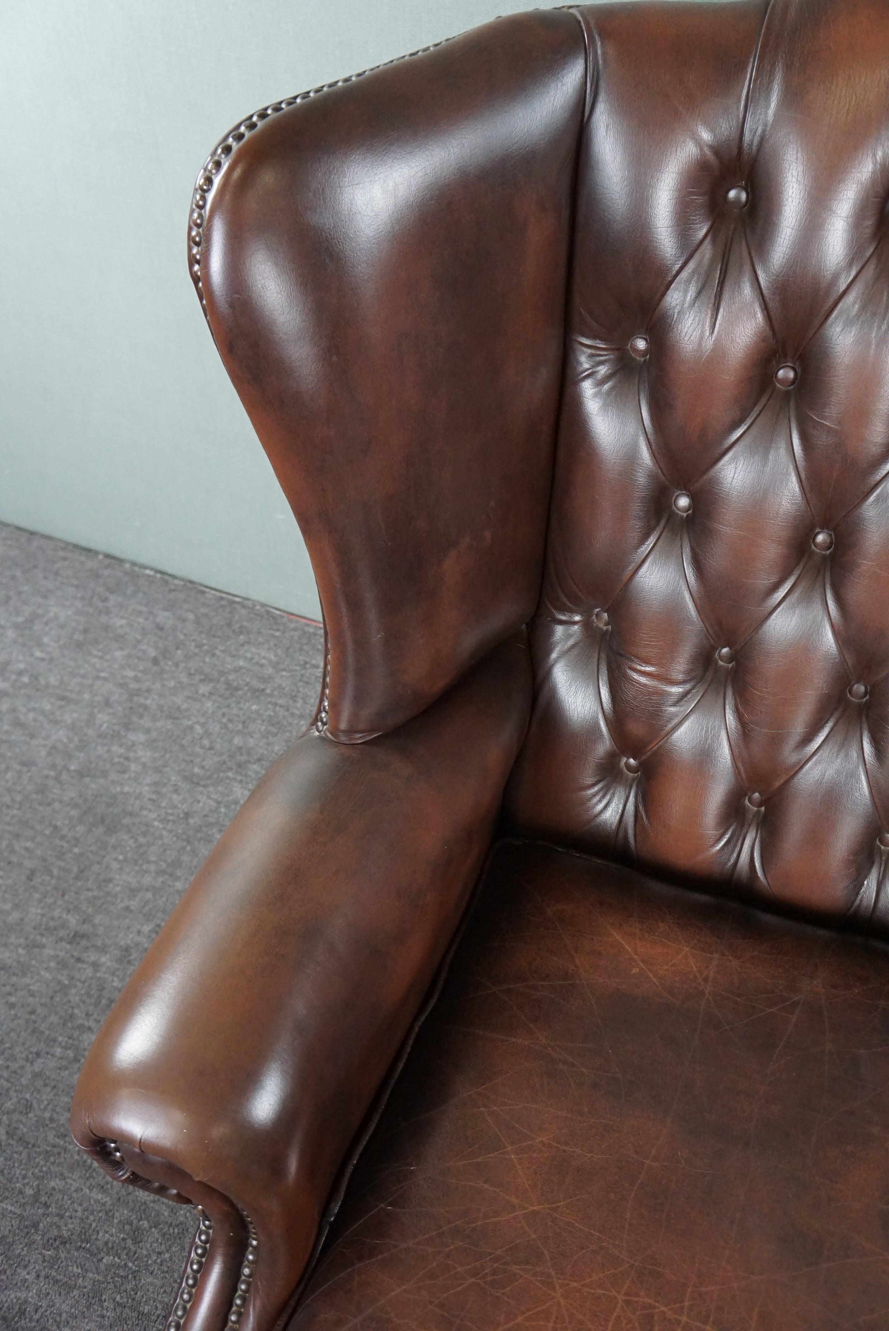 Insanely colored Chesterfield wingback armchair. For Sale 3