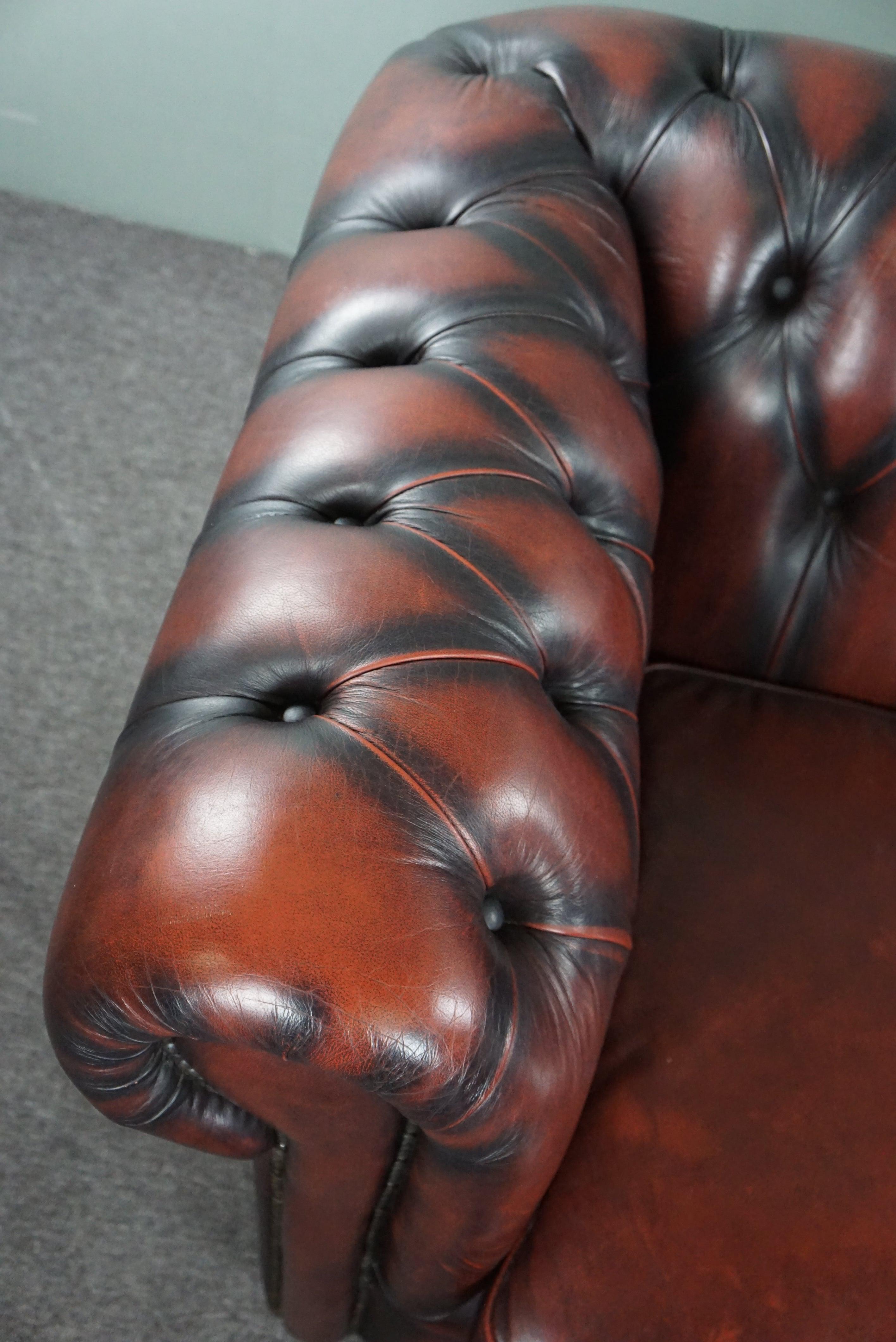 Contemporary Insanely colored red cow leather Chesterfield sofa, spacious 2 seater For Sale