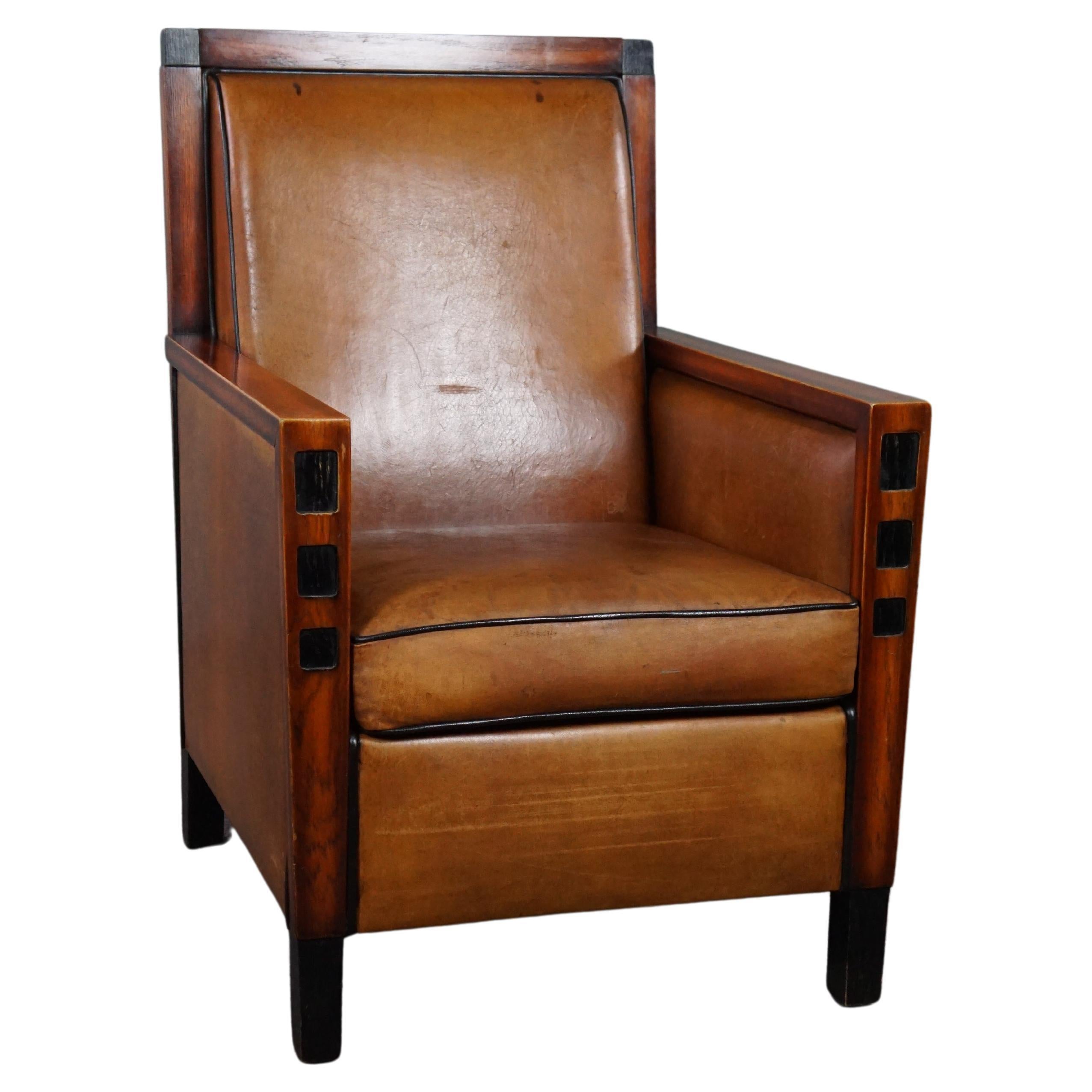 Insanely designed sheep leather Art Deco design armchair For Sale