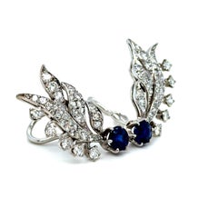 Wahnsinnig schöne Retro-Diamant- und Saphir-Spray-Ohrringe aus 14 Karat Weißgold.