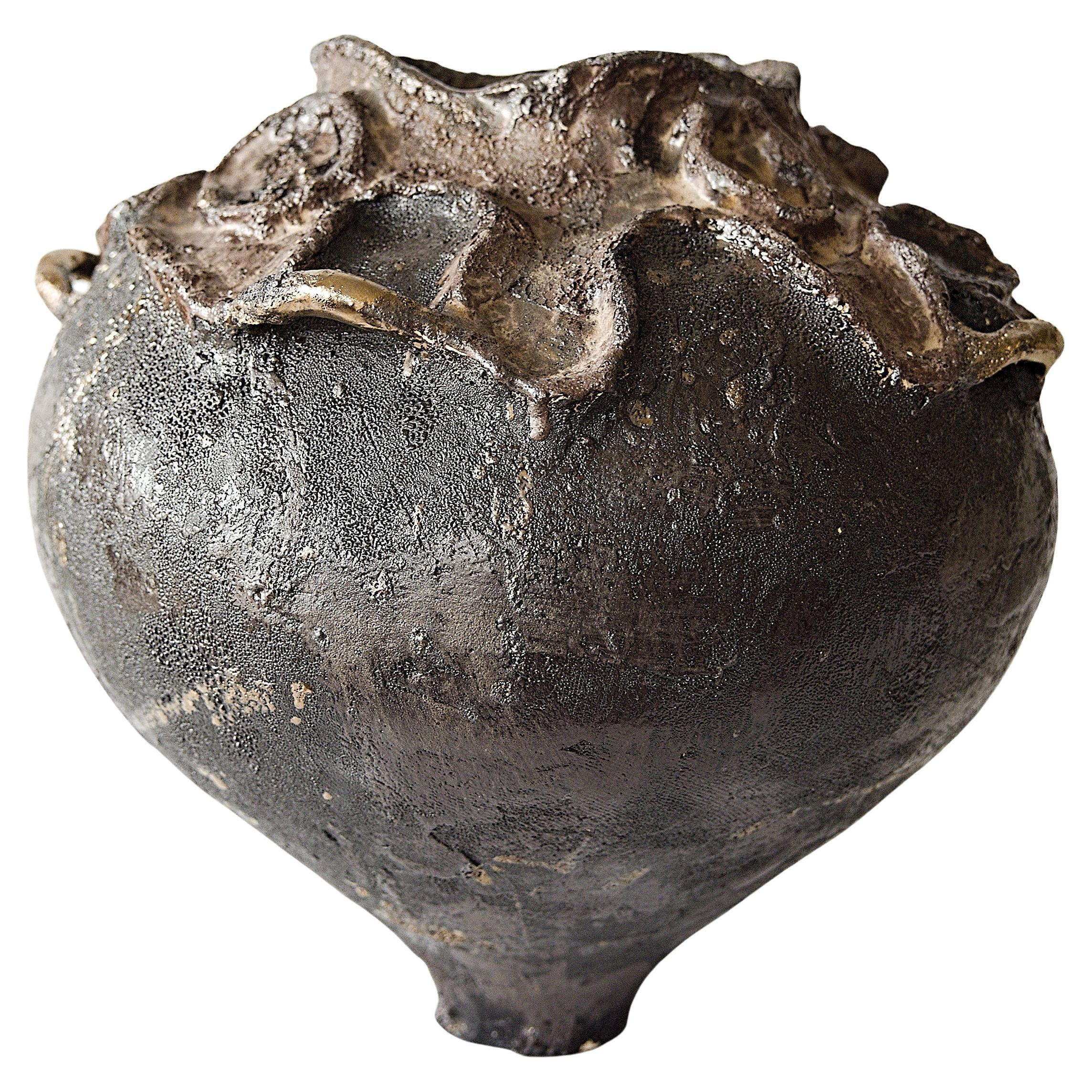 Inscribed  Vase Large- Hand Made Vase with Gold Loops