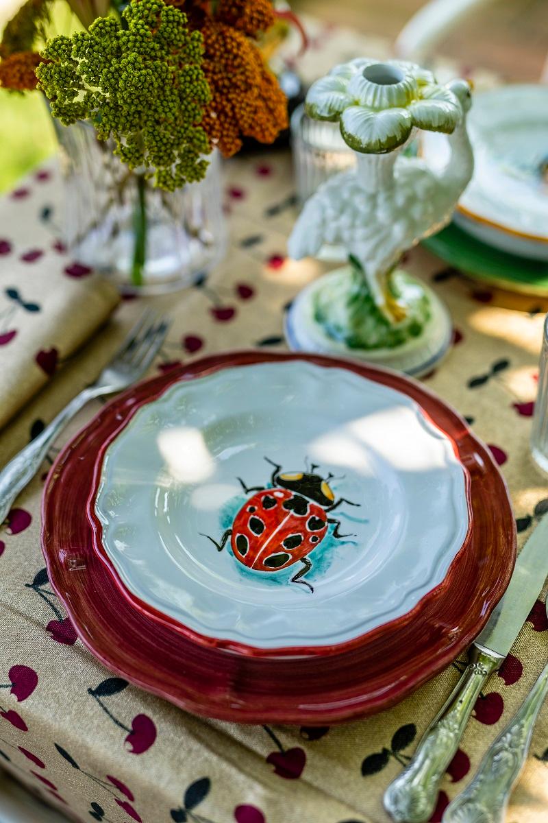 Italian Insect Handpainted Ceramic Dessert Plates Ladybug For Sale