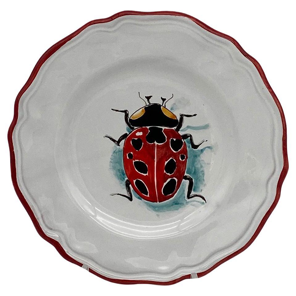 Piatto da portata in ceramica dipinto a mano - Coccinella, collezione Insect