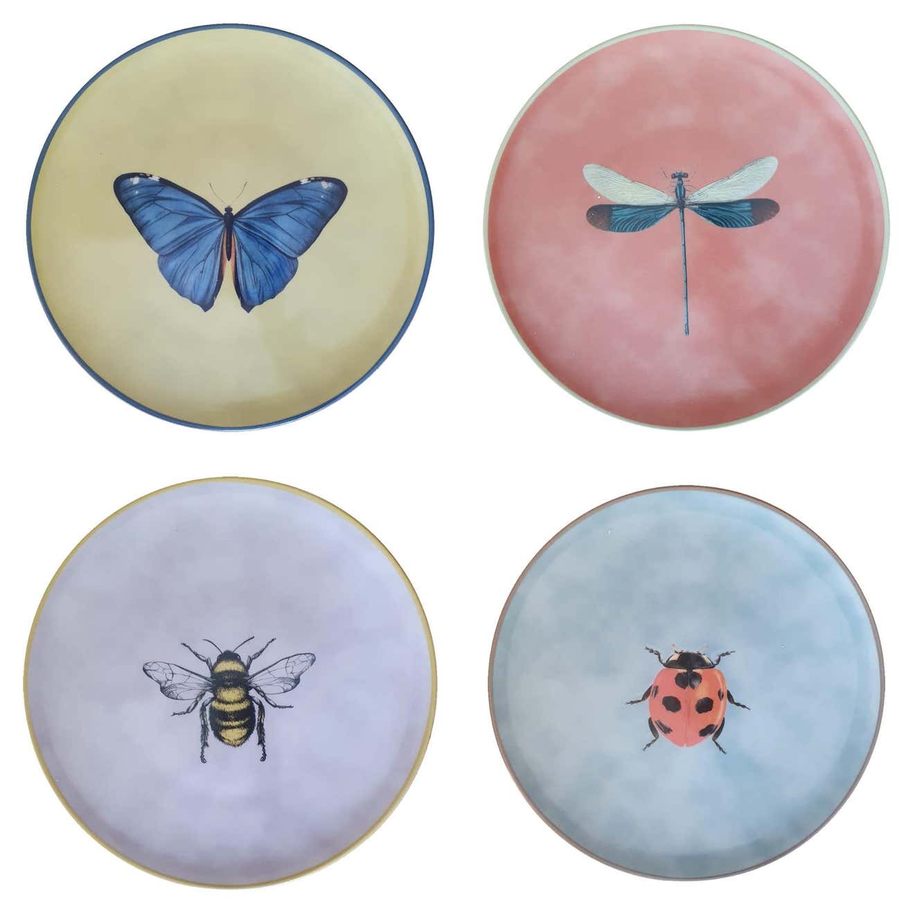 Insect Set of 4 Porcelain Dessert Plates For Sale at 1stDibs