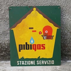Double-sided "Pibigás" Sign in Silkscreened Iron - Italy - 1960s/'70s