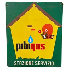 Cartel "Pibigás" de hierro serigrafiado por las dos caras - Italia - Años 60/'70