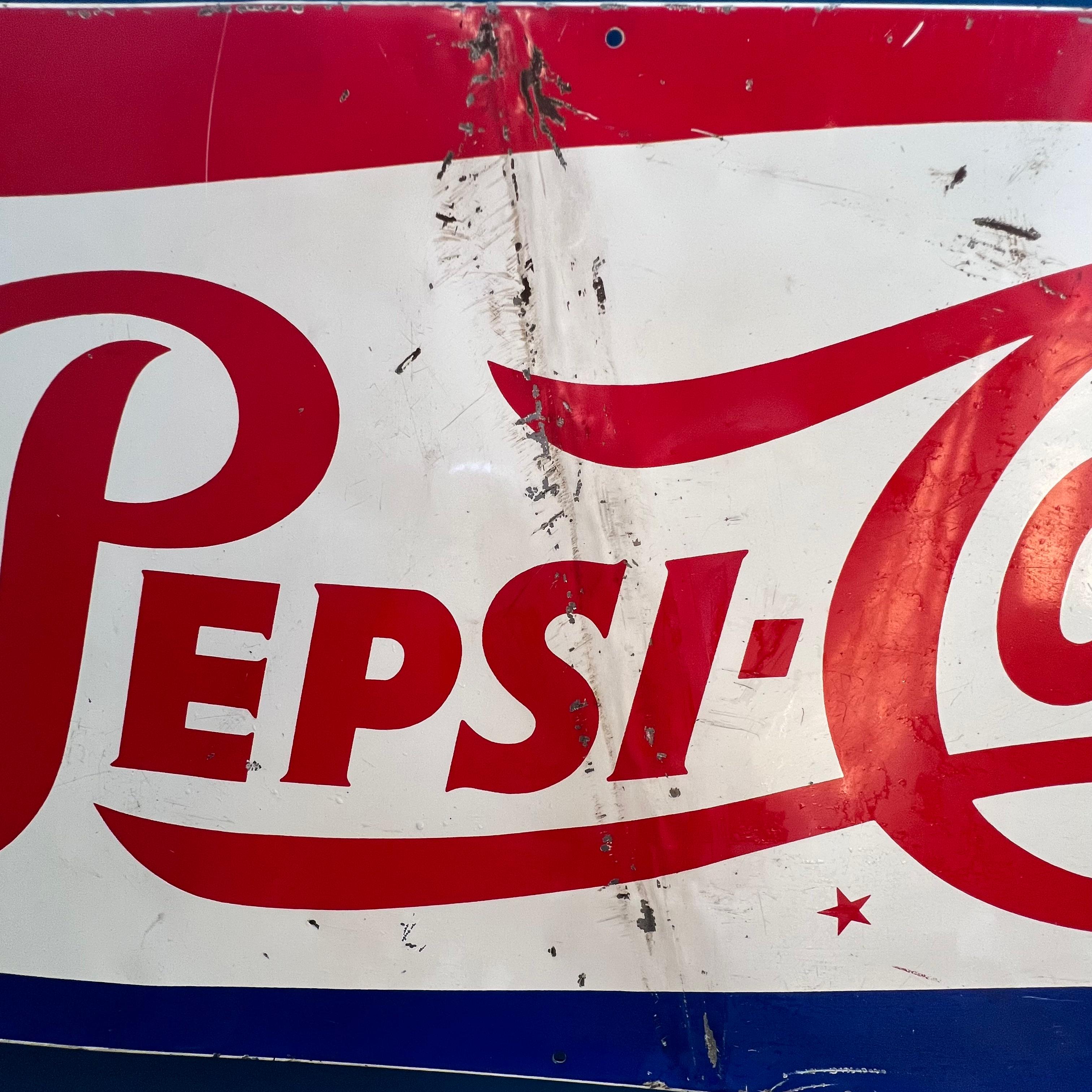 Vintage Pepsi-Cola Enameled Metal Advertising Sign, Europe, 1970s For Sale 4