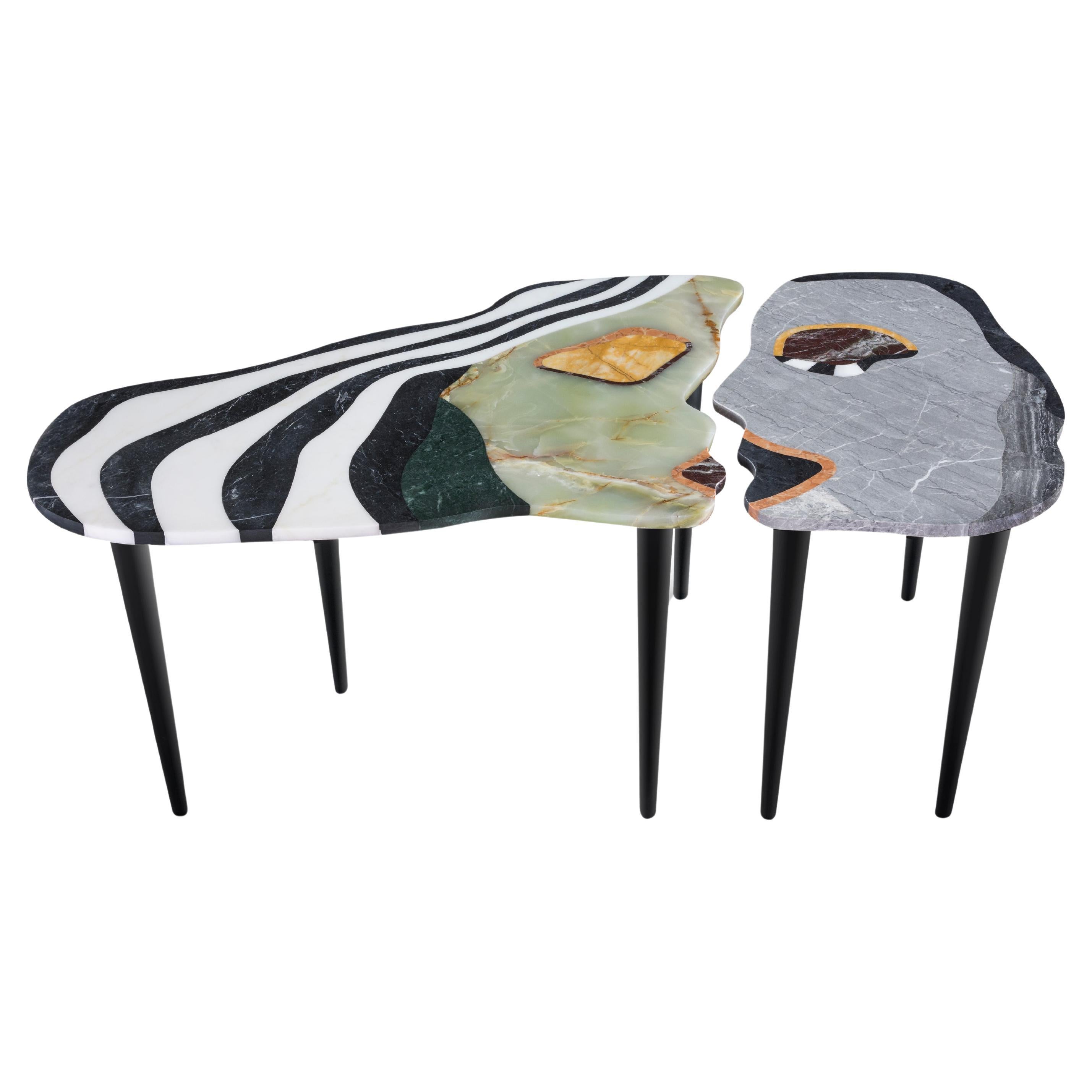 Inseparable - Artistic Man And Woman Face Marble And Metal Coffee Table For Sale