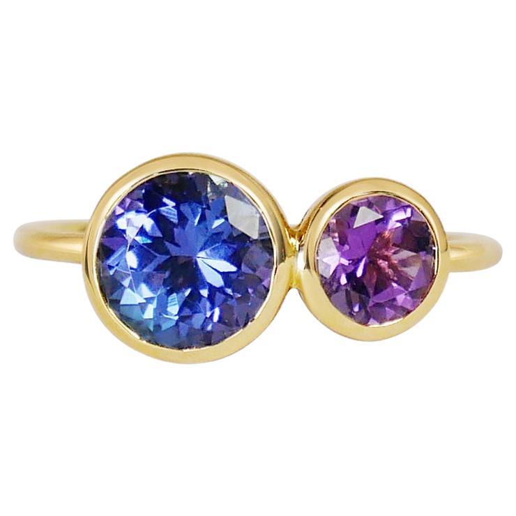 Inséparables, Tanzanite & Améthyste, bague toi & moi en vente