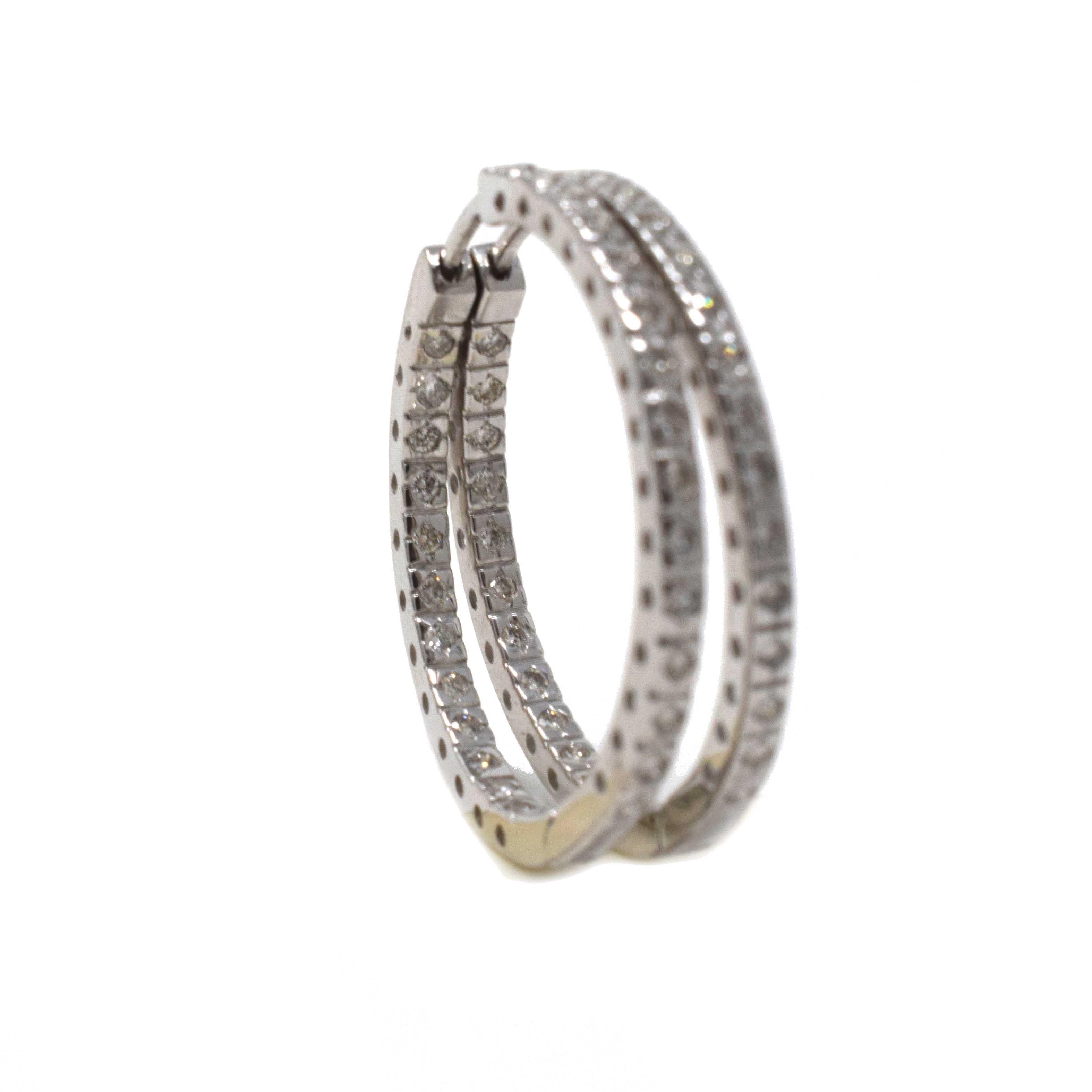 Inside and Out Diamond 54 Diamond in White Gold Hoop Earrings In Good Condition In Miami, FL