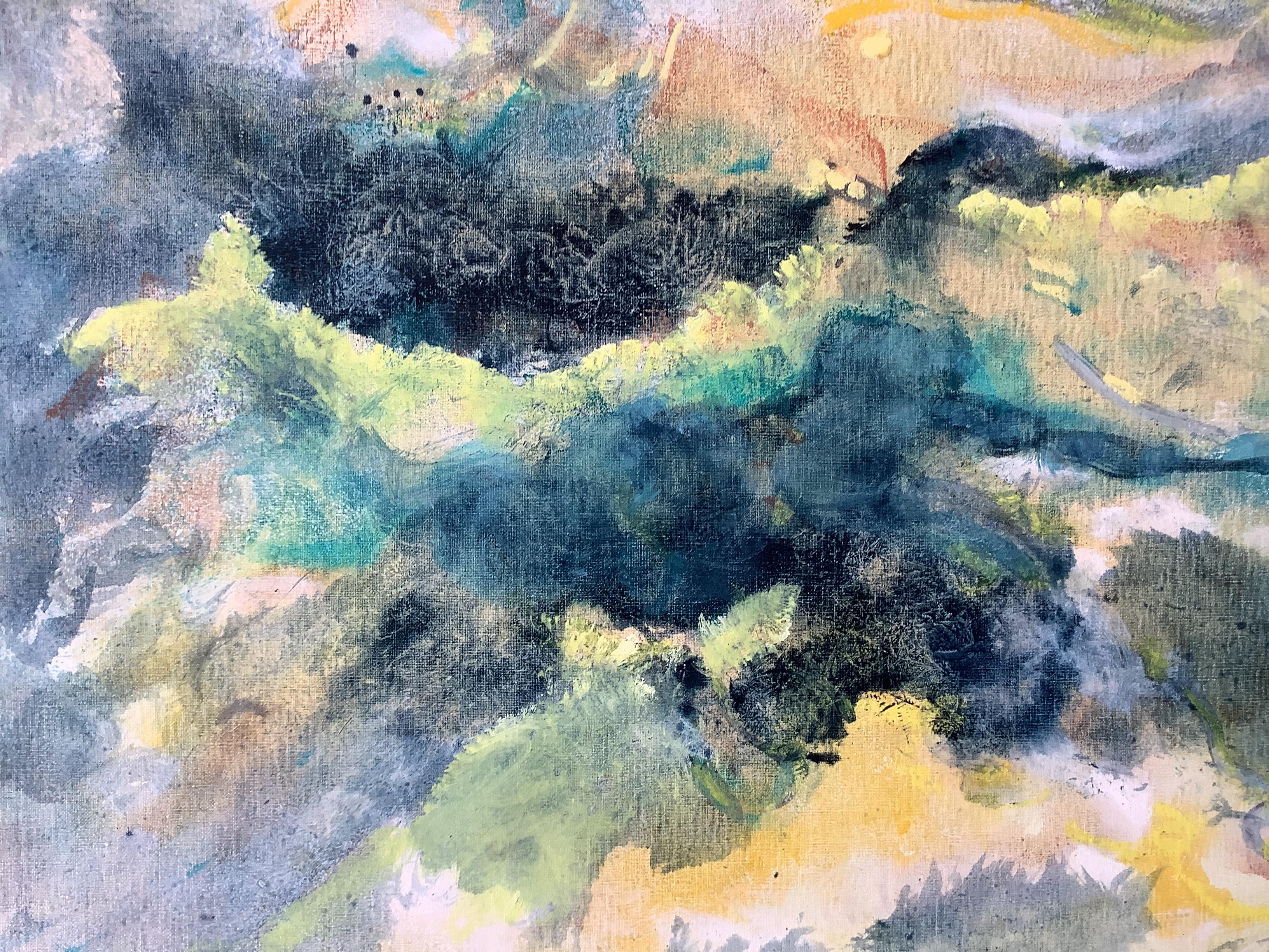 One of a kind Unic piece hand painted oil on canvas by the French artist painter Evelyne Ballestra .
Signed in white on the low right angle and on the back of the canvas as well.
This painting takes place in the recent creation “ the dance of the