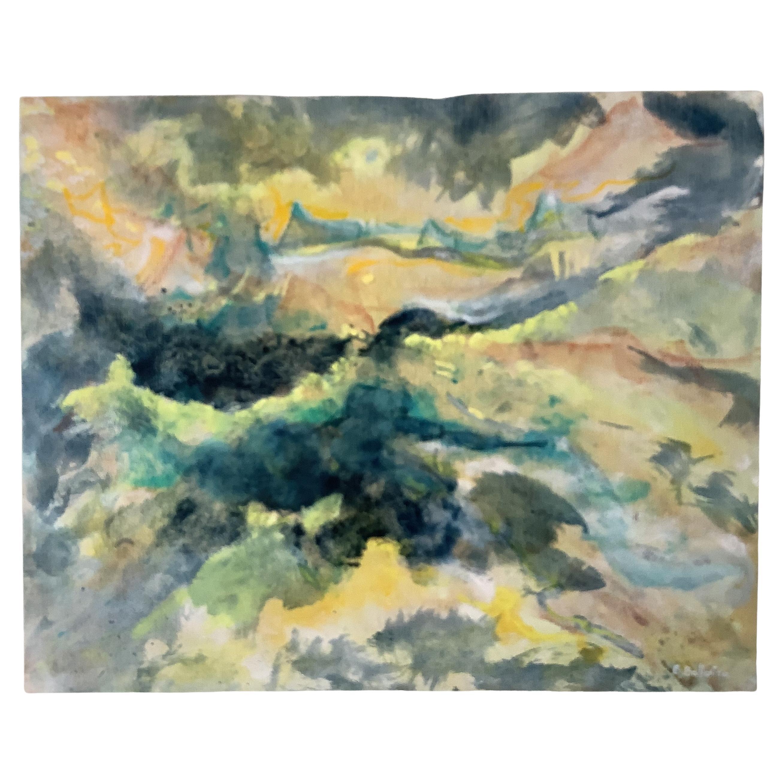“Inside Landscape”  oil painting on Canvas signed Evelyne Ballestra For Sale