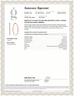 Inside Out 10 Carat Ceylon Pink Sapphire 2.5 Inch Yellow Gold Hoop Earrings