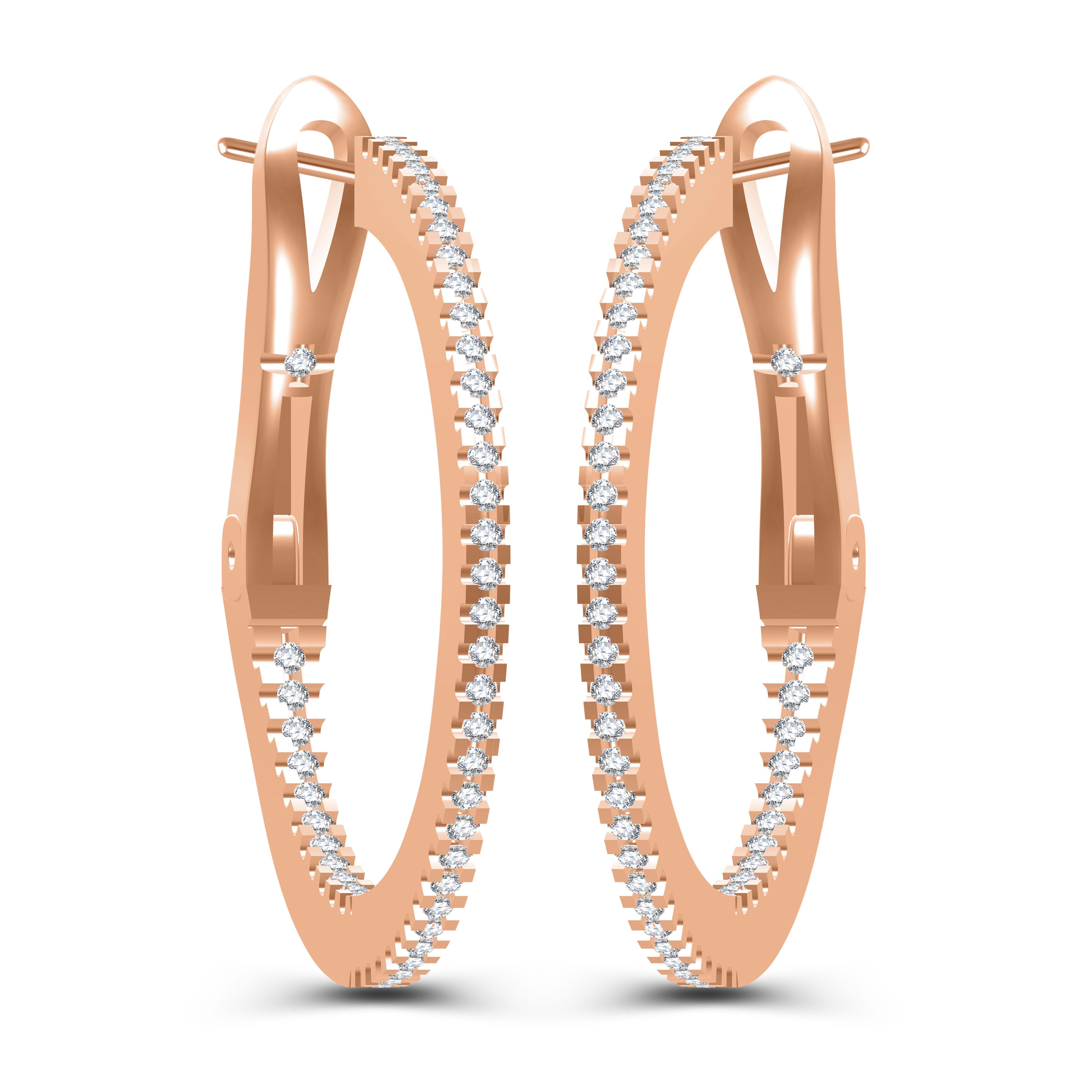 Modern Inside Out 18 Karat Gold Diamond Hoop Earrings For Sale