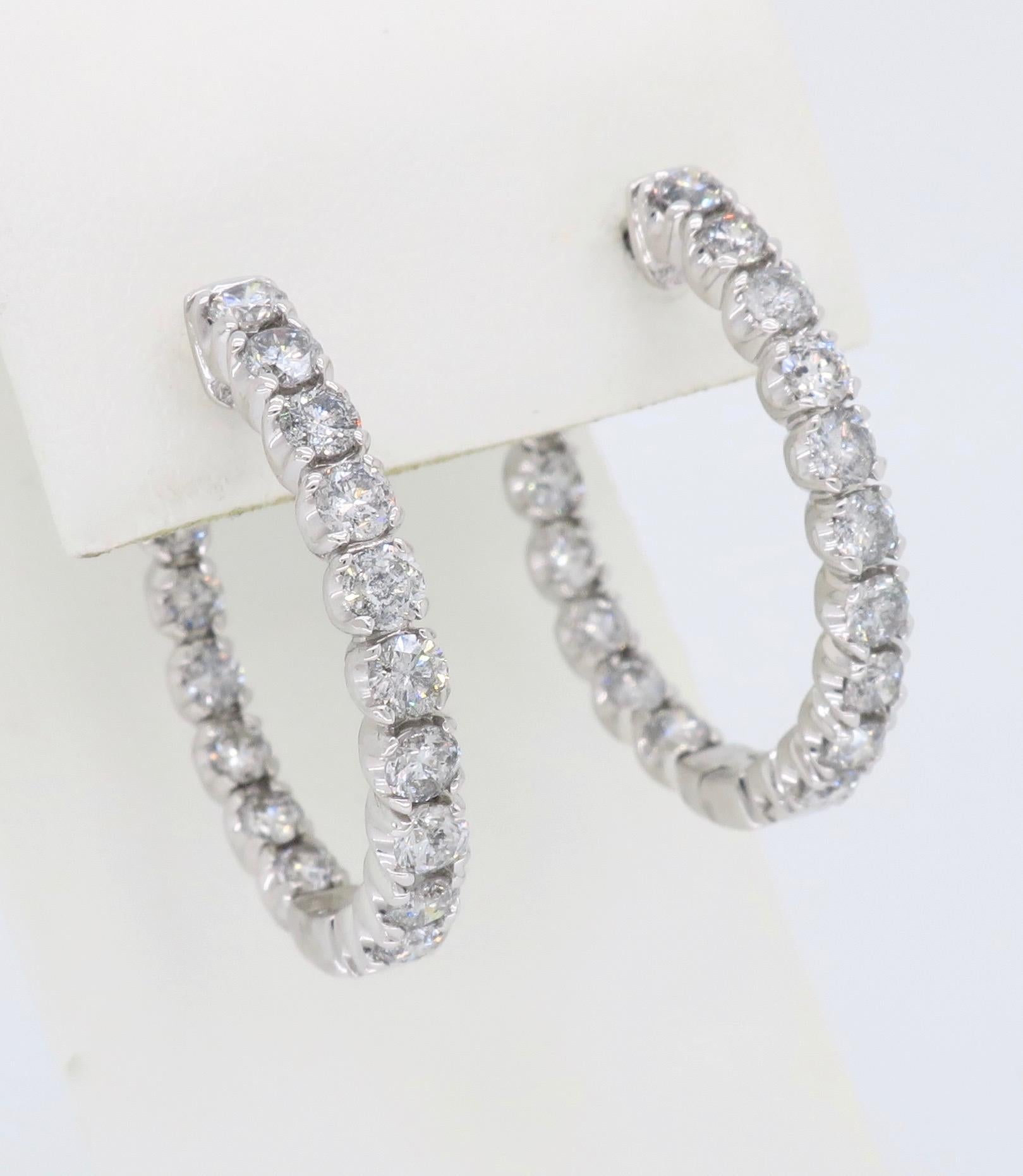 Round Cut Inside Out 2.75 Carat Diamond Hoop Earrings