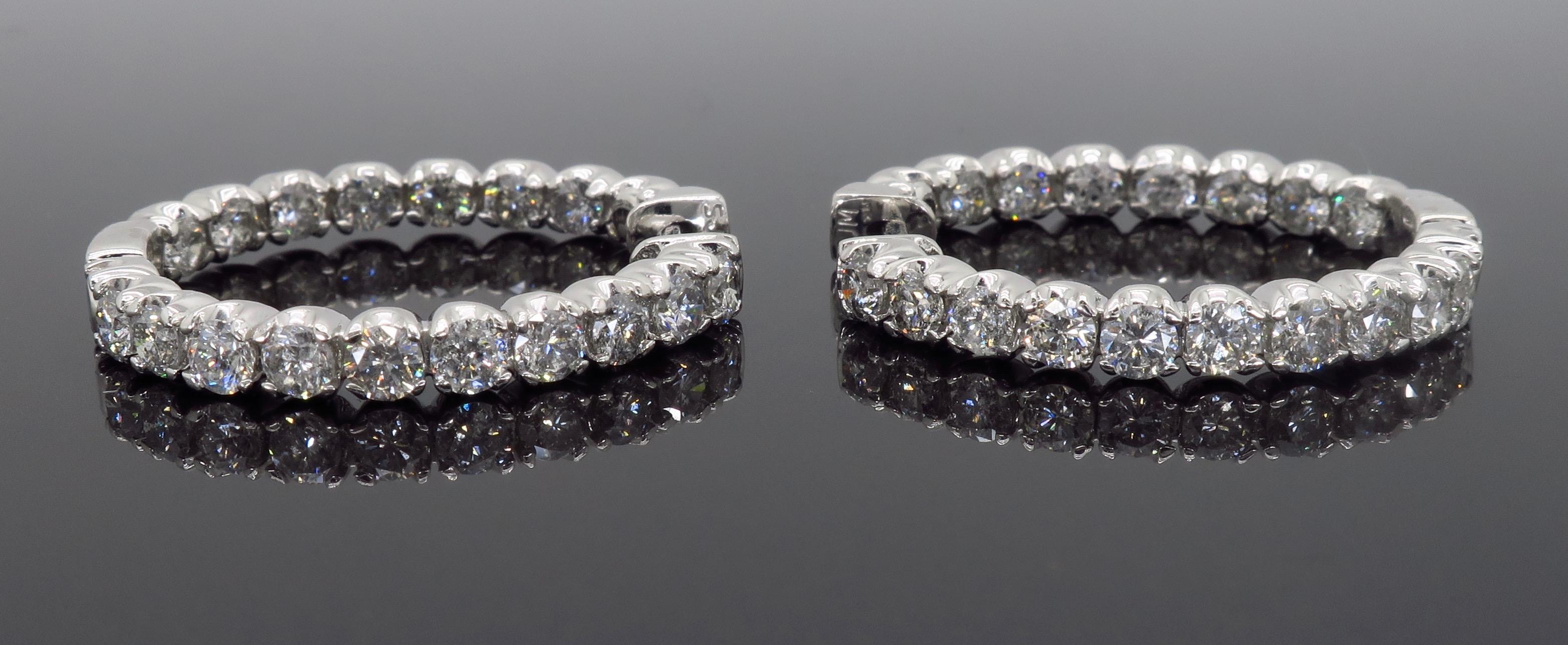 Inside Out 2.75 Carat Diamond Hoop Earrings In Excellent Condition In Webster, NY