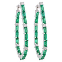 Inside Out Baguette Emerald Diamond 14 Karat Gold Hoop Earrings