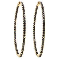 Pendientes de aro grandes de diamante negro Inside Out Oro amarillo de 14 quilates 4,85 ctw