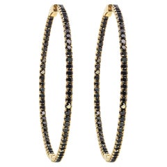 Inside Out Black Diamond Large Hoop Earrings 14K Yellow Gold 4.85cttw