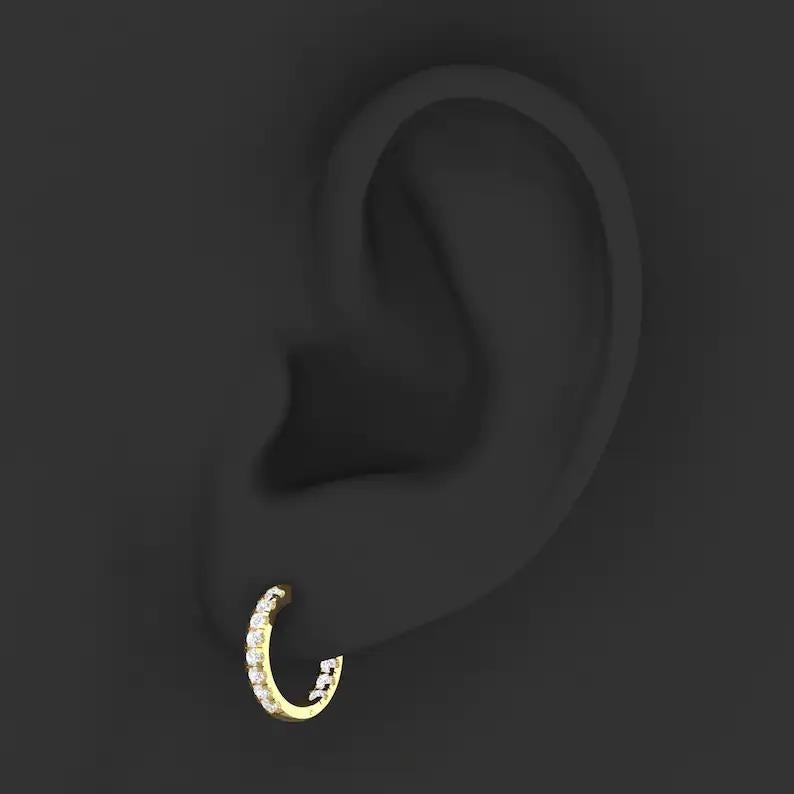 Modern Inside Out Diamond 14 Karat Gold Huggie Hoop Earrings For Sale