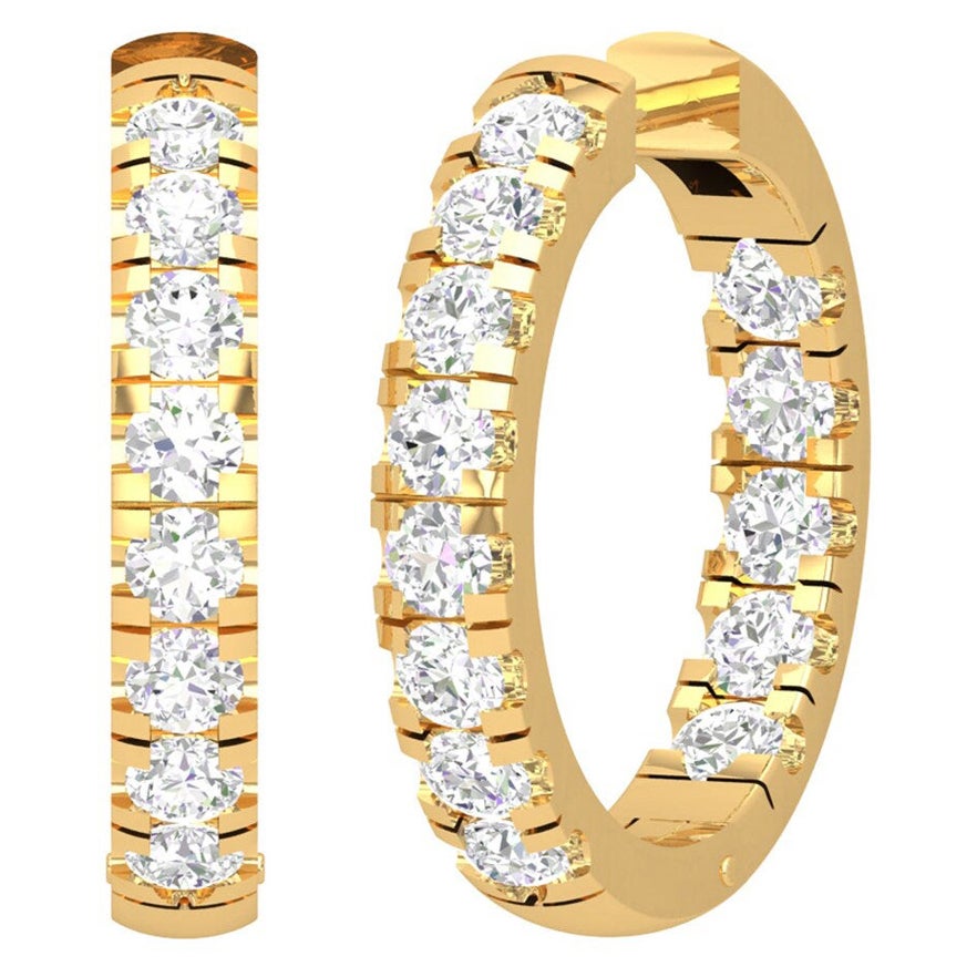 Créoles Huggie en or 14 carats avec diamants à l'intérieur et à l'extérieur en vente