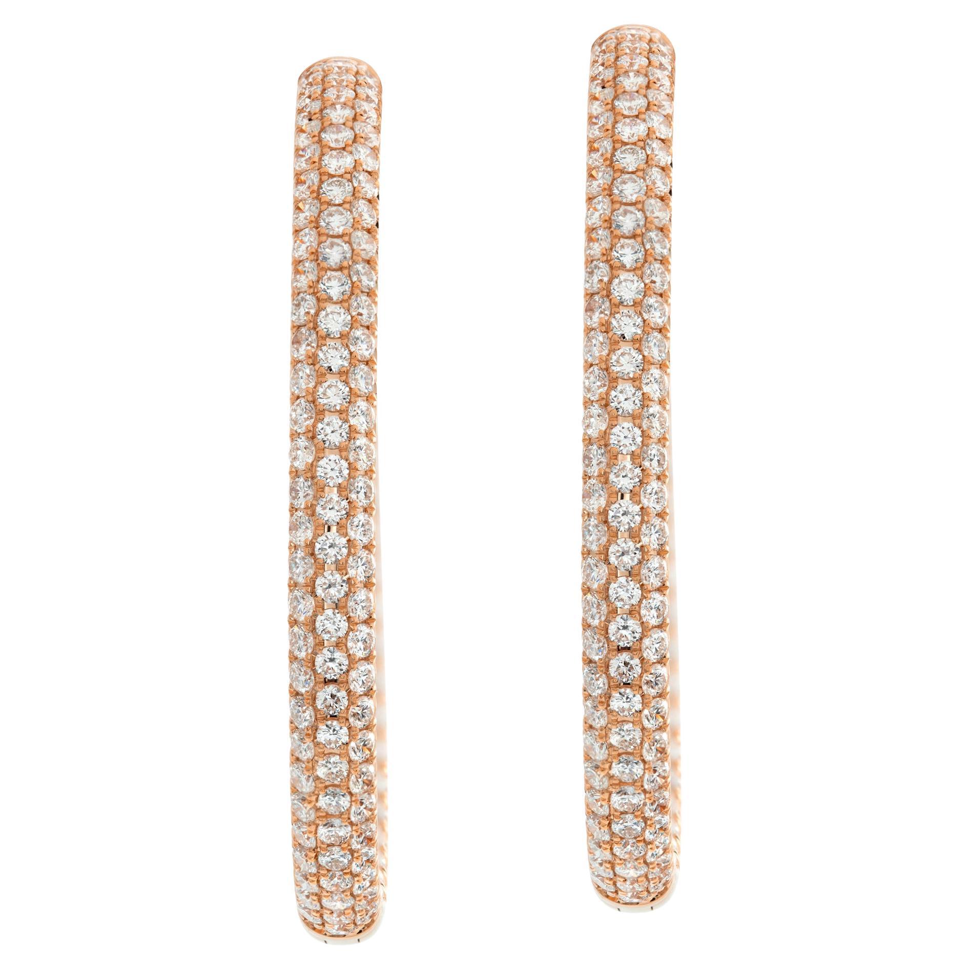 Inside Out Diamond 18k Rose Gold Hoop Earrings For Sale