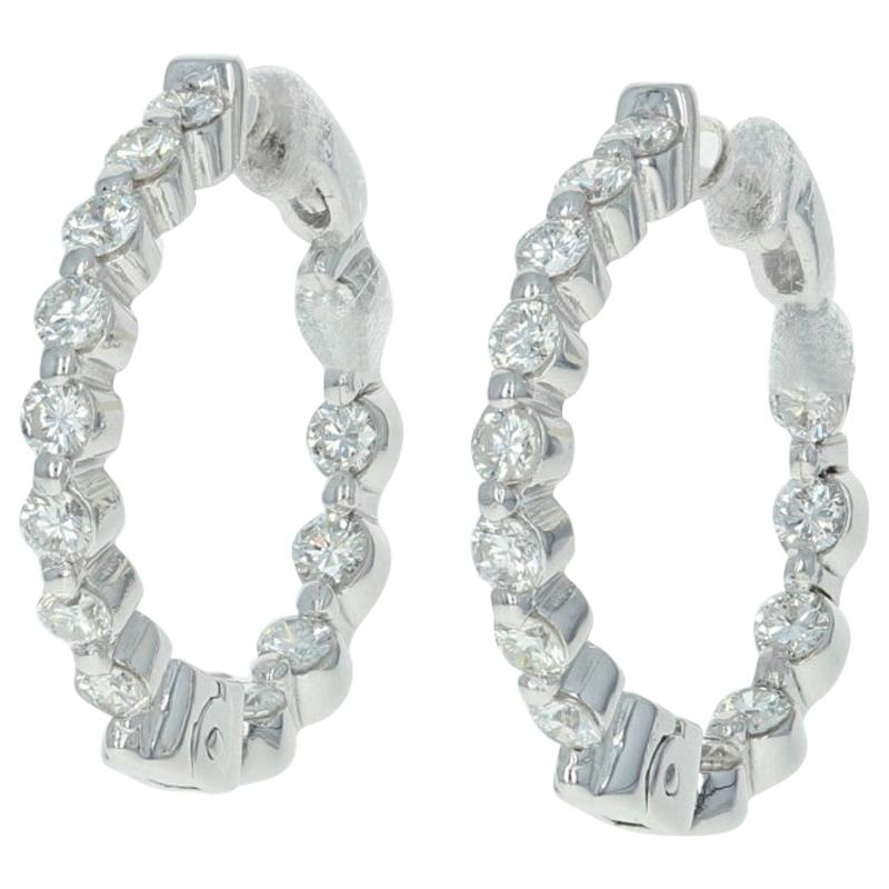 Inside-Out Diamond Hoop Earrings, 14 Karat Gold Pierced Round Cut 1.03 Carat