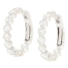 Inside-Out Diamond Hoop Earrings, 14 Karat Gold Pierced Round Cut 1.61 Carat