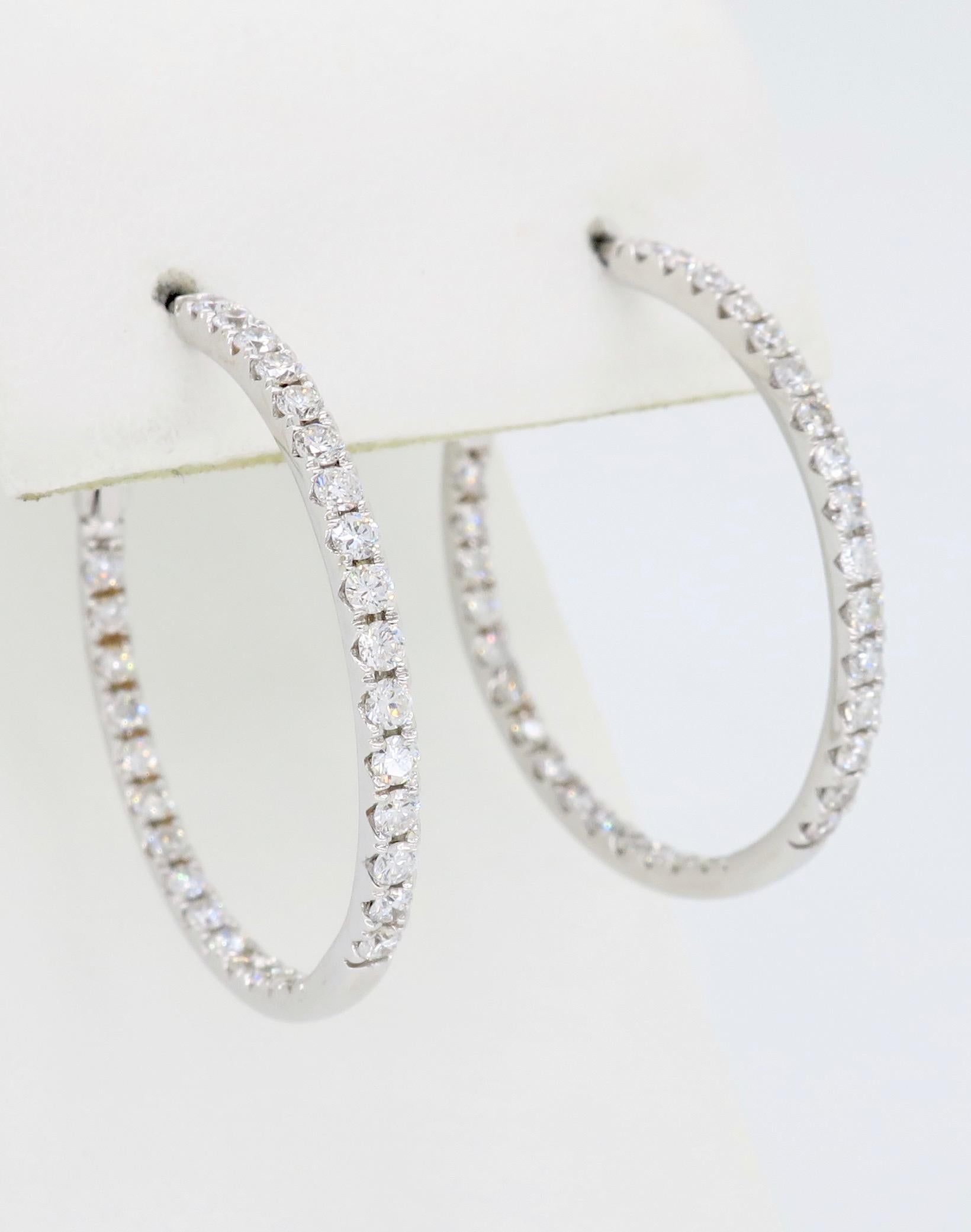 Inside Out Diamond Hoop Earrings In New Condition In Webster, NY