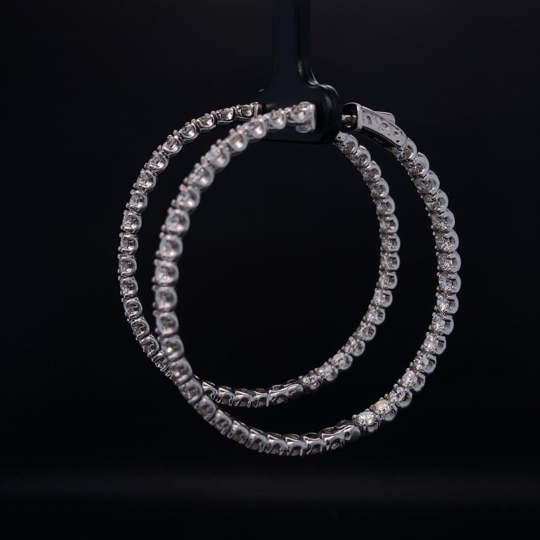 Women's  Inside Out Diamond Hoop Earrings in 18K Solid Gold For Sale