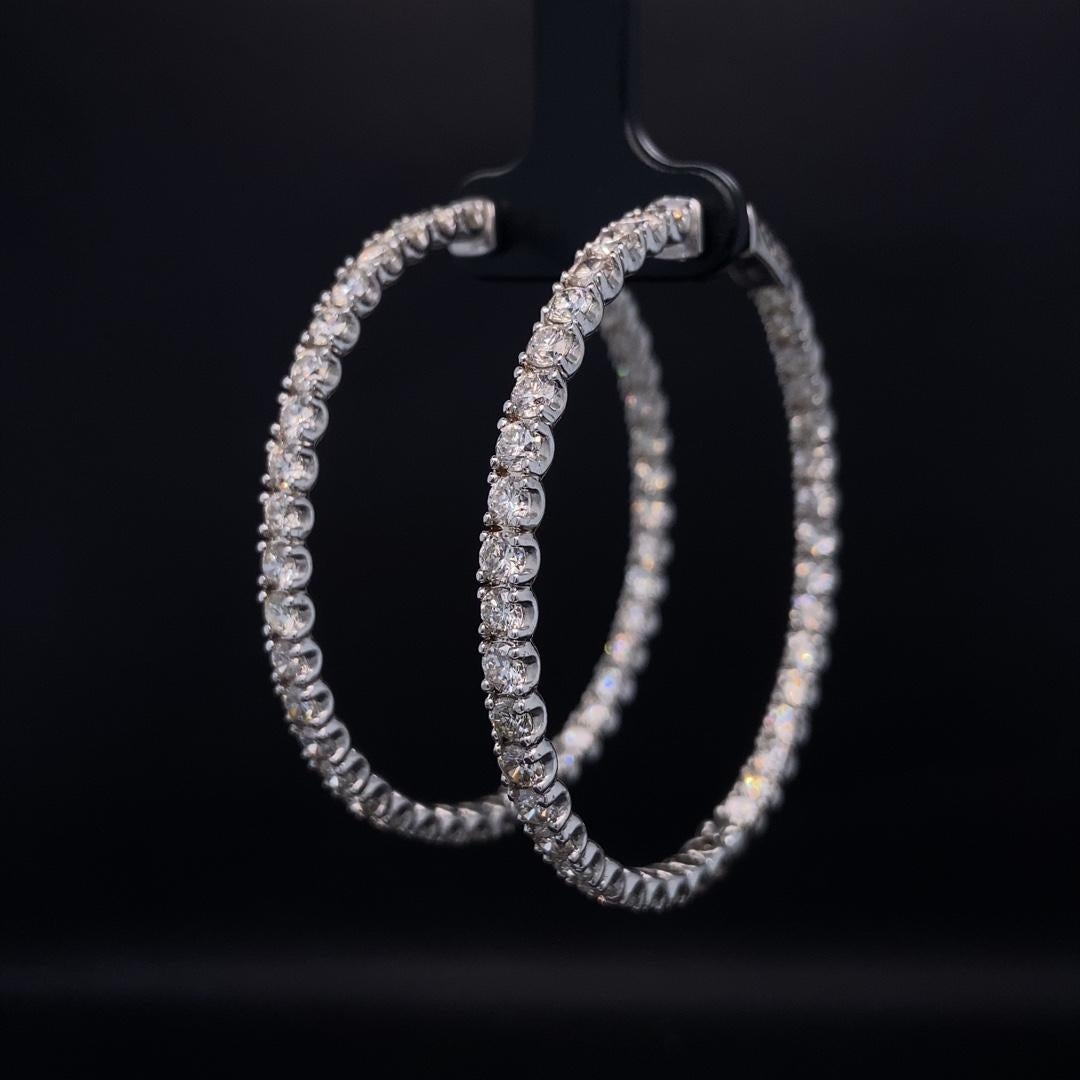  Inside Out Diamond Hoop Earrings in 18K Solid Gold For Sale 1